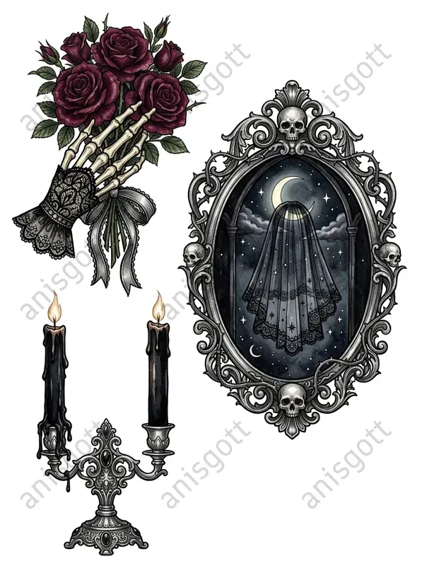 Victorian Dark Romance Wedding Cliparts