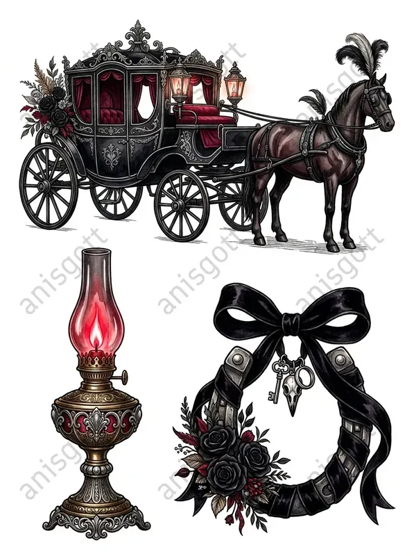 Victorian Dark Romance Wedding Cliparts