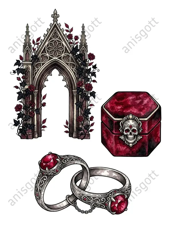 Victorian Dark Romance Wedding Cliparts