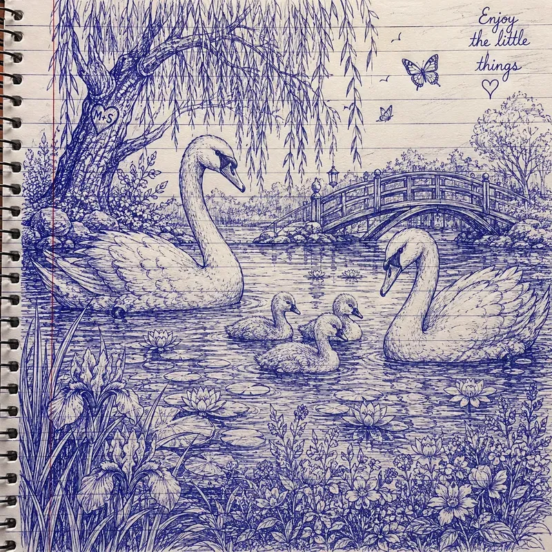 Whimsical Blue Ink Sketch Scene Generator