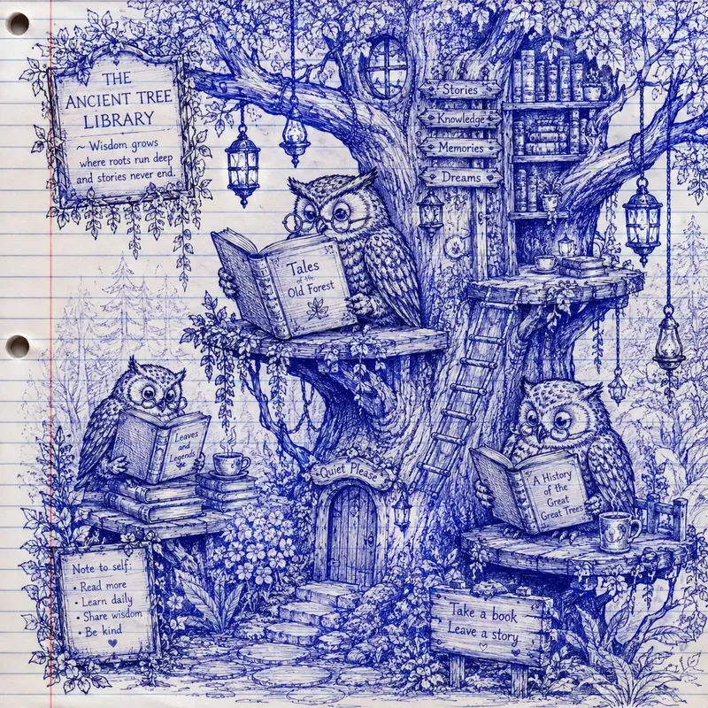 Whimsical Blue Ink Sketch Scene Generator