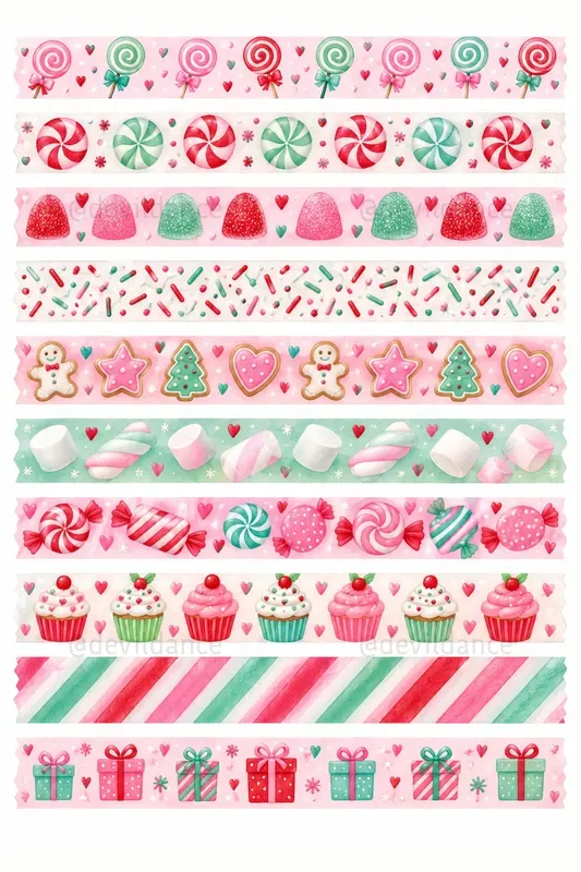 Printable Christmas Washi Tape Strips