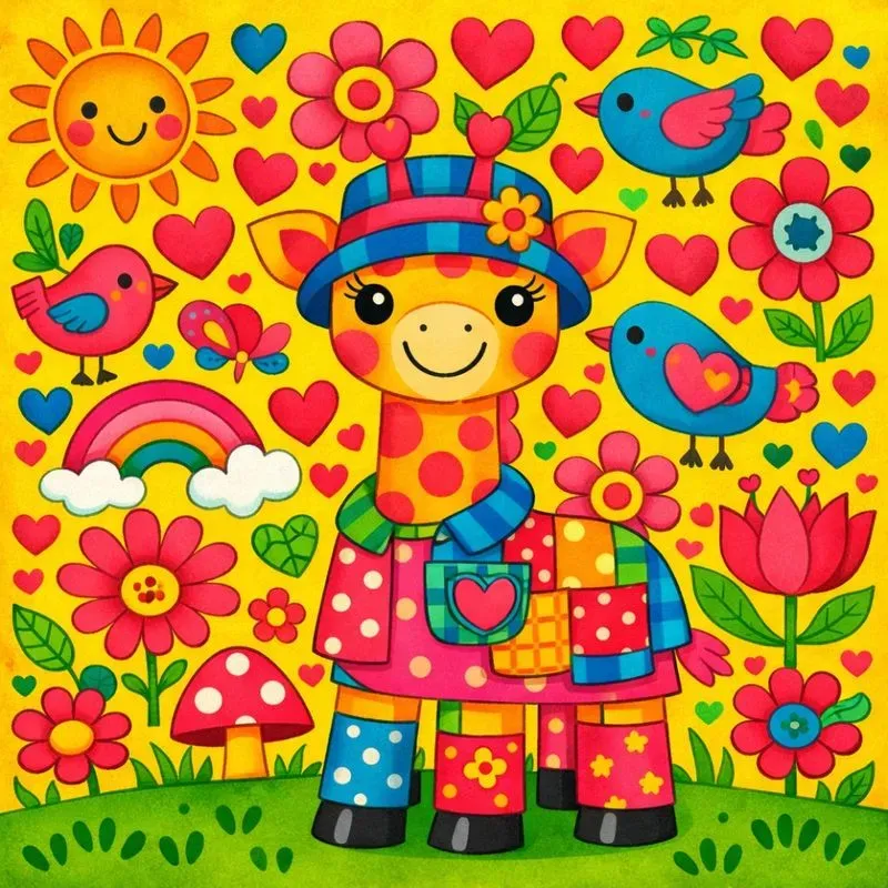 Modern Folk Art Animals Whimsical 2D