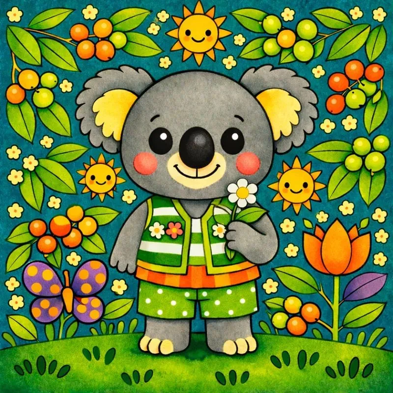 Modern Folk Art Animals Whimsical 2D