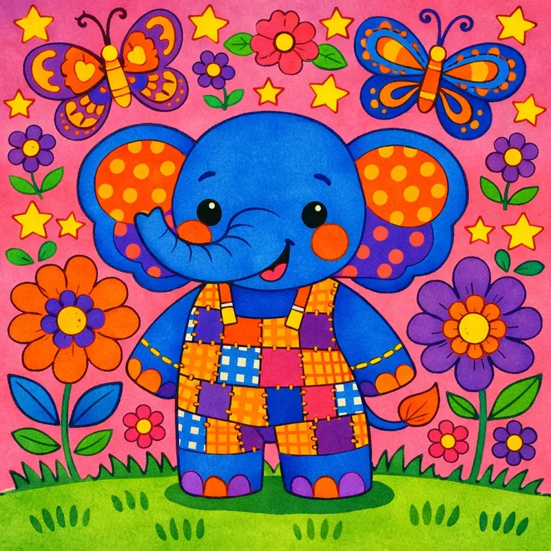 Modern Folk Art Animals Whimsical 2D