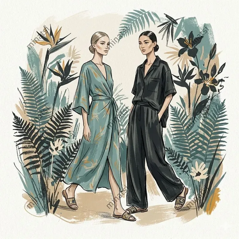 Retro Chic Tropical Fashion Illustrations