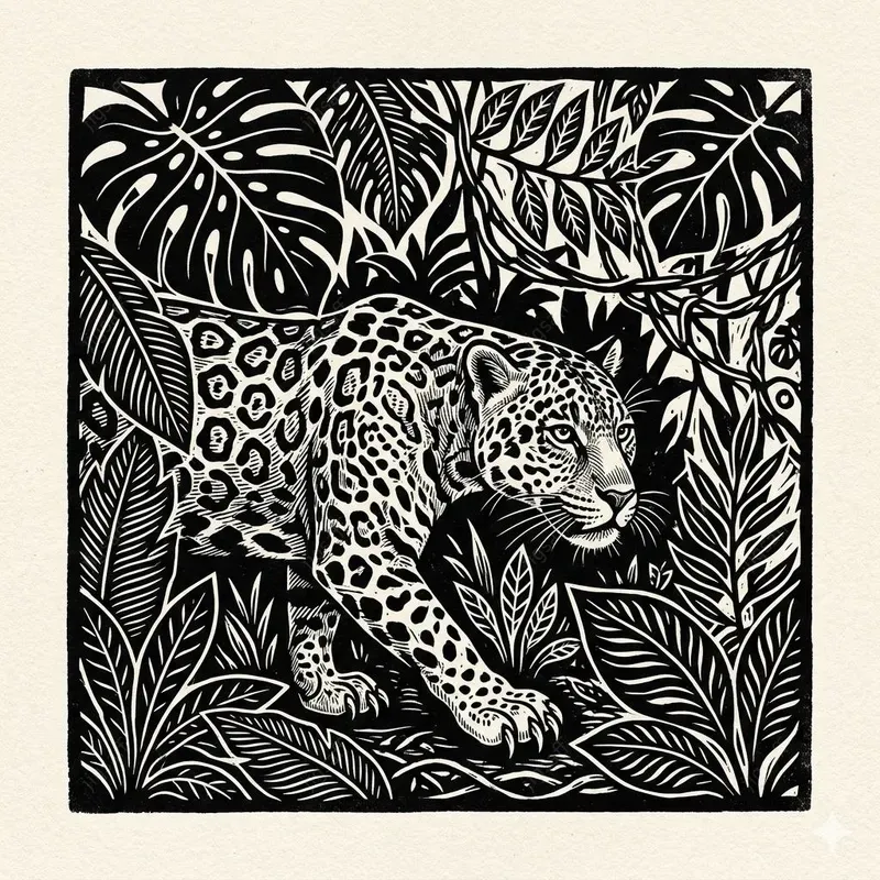Monochrome Linocut Jungle Botanicals