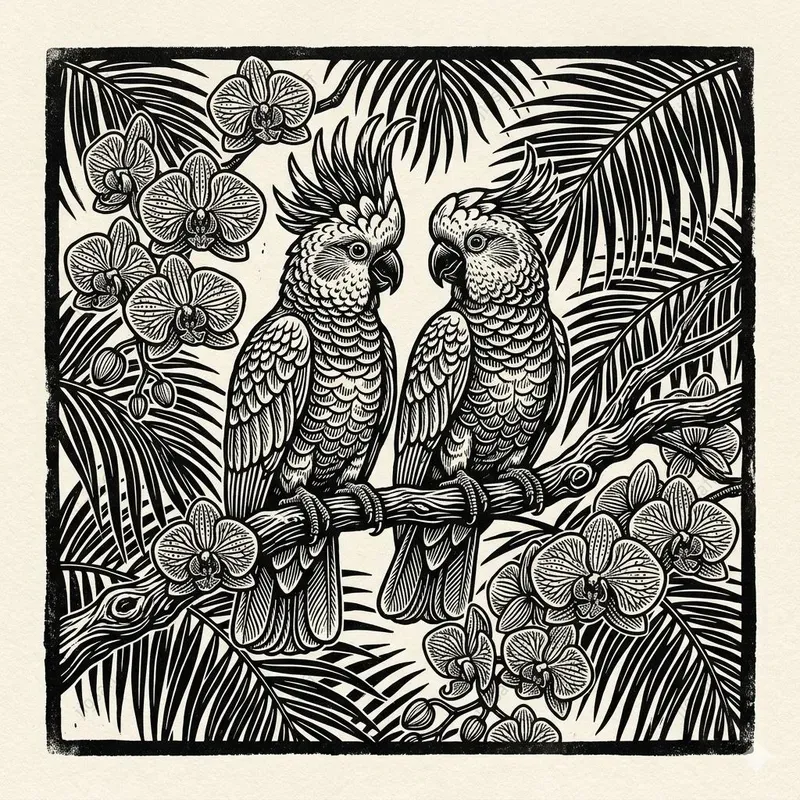Monochrome Linocut Jungle Botanicals