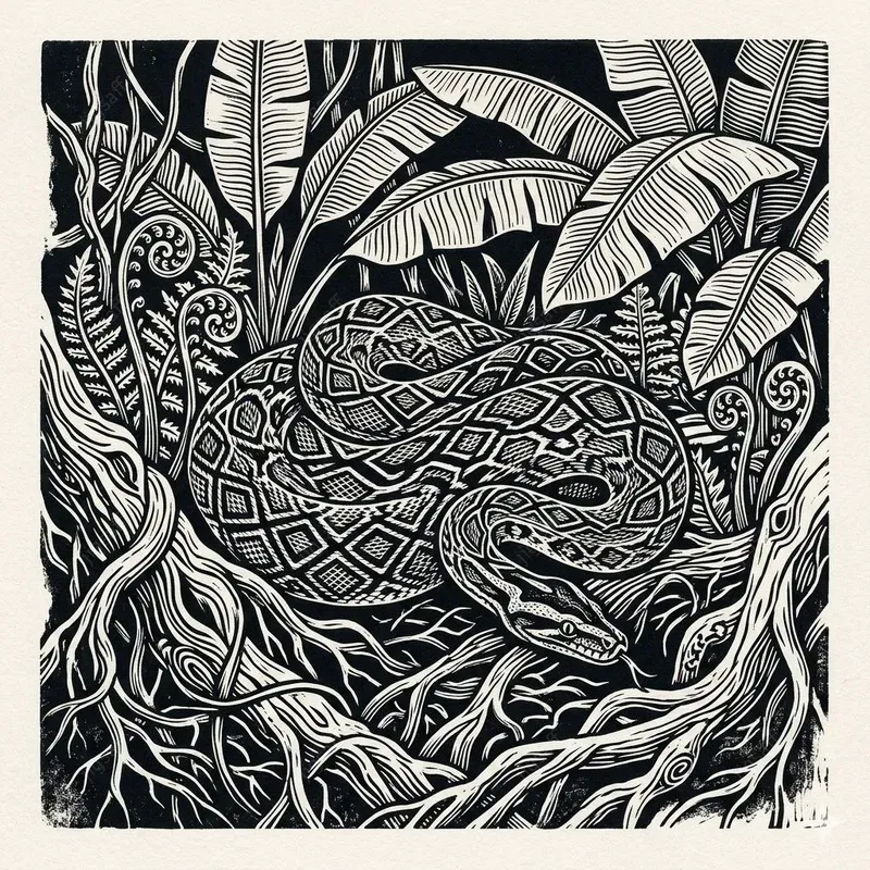 Monochrome Linocut Jungle Botanicals