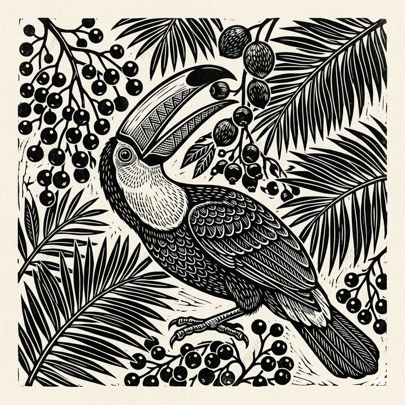Monochrome Linocut Jungle Botanicals