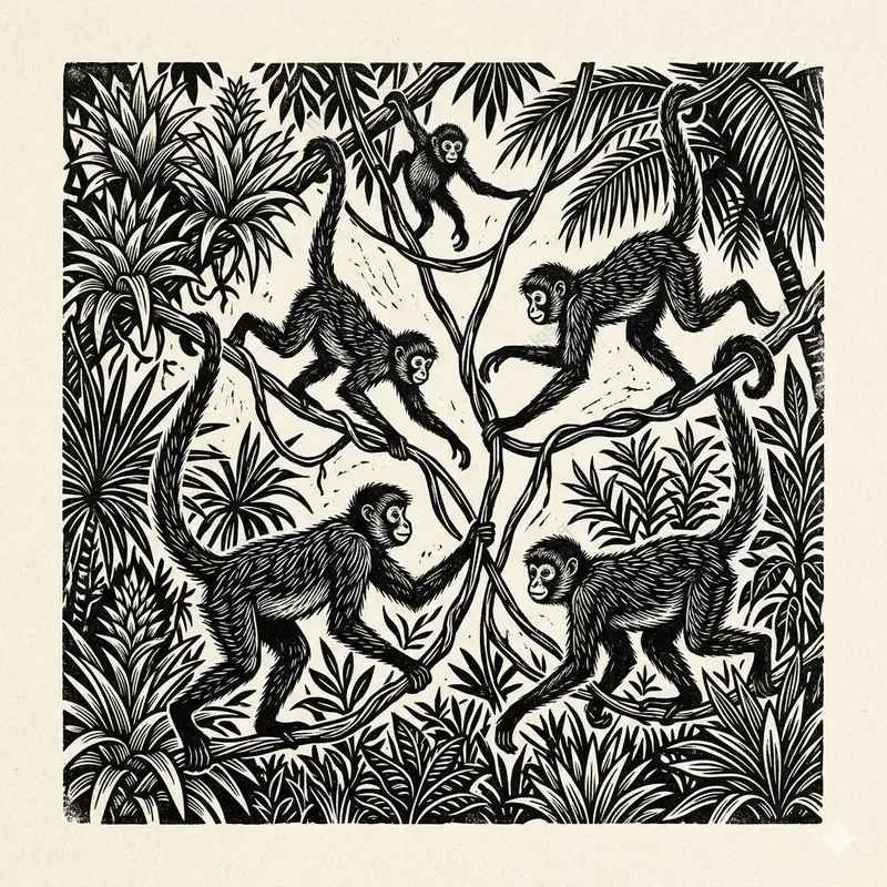 Monochrome Linocut Jungle Botanicals