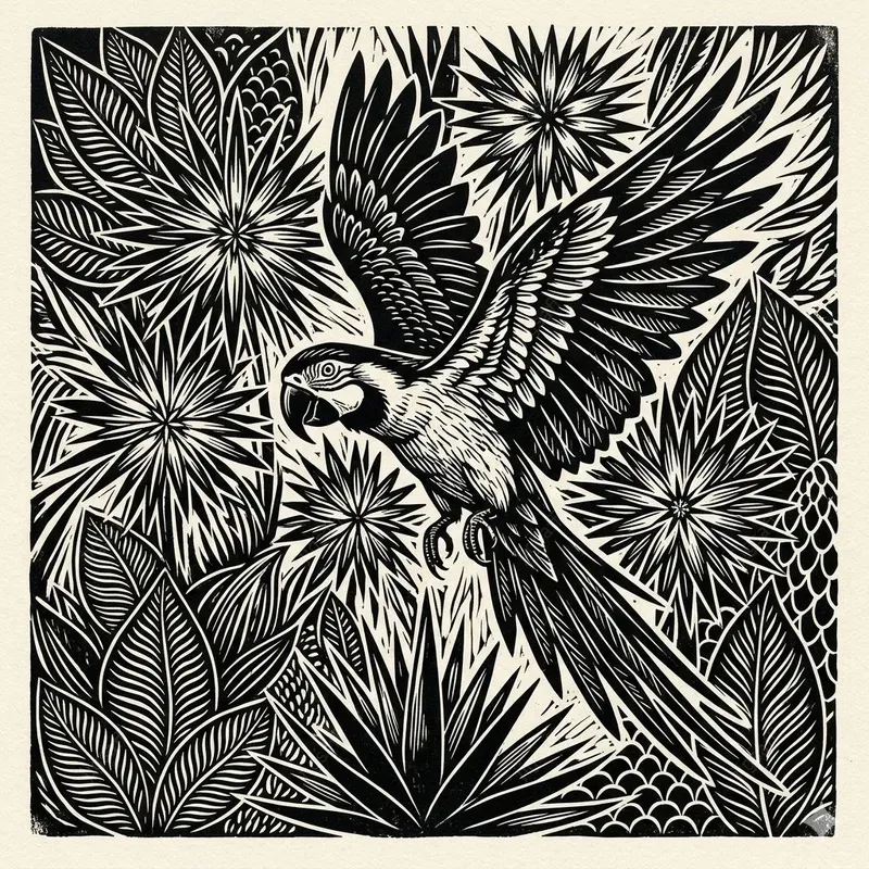 Monochrome Linocut Jungle Botanicals