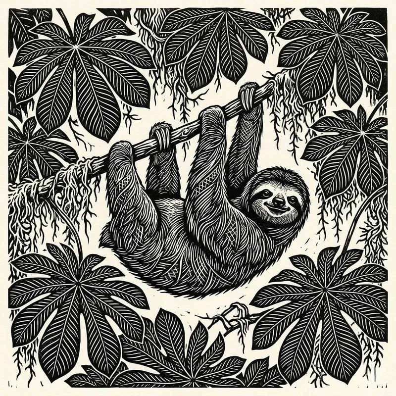 Monochrome Linocut Jungle Botanicals