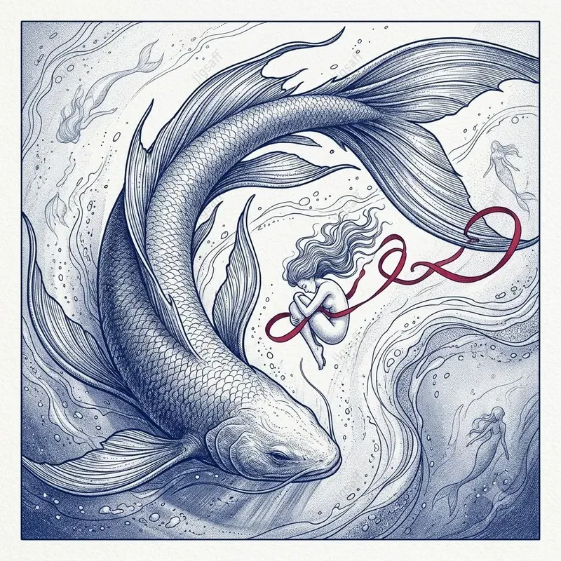 Surreal Monochrome Sea Creature Ink Art