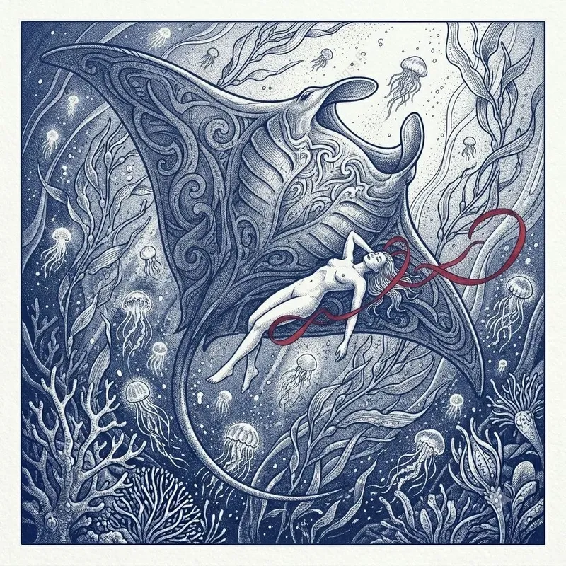 Surreal Monochrome Sea Creature Ink Art