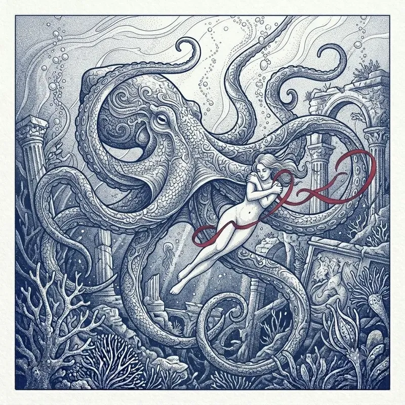 Surreal Monochrome Sea Creature Ink Art