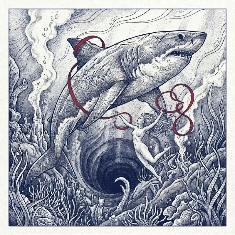 Surreal Monochrome Sea Creature Ink Art