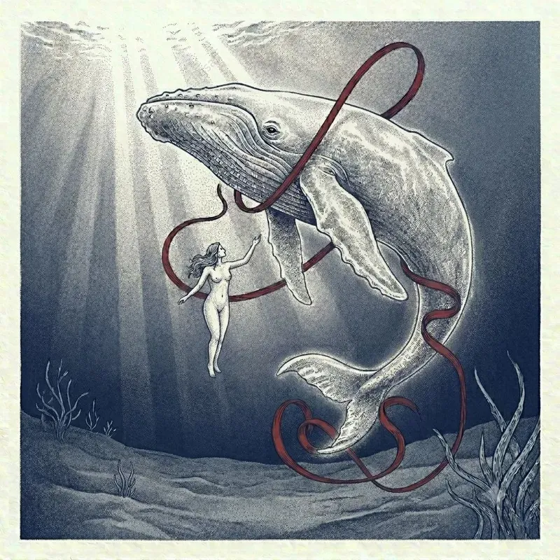 Surreal Monochrome Sea Creature Ink Art