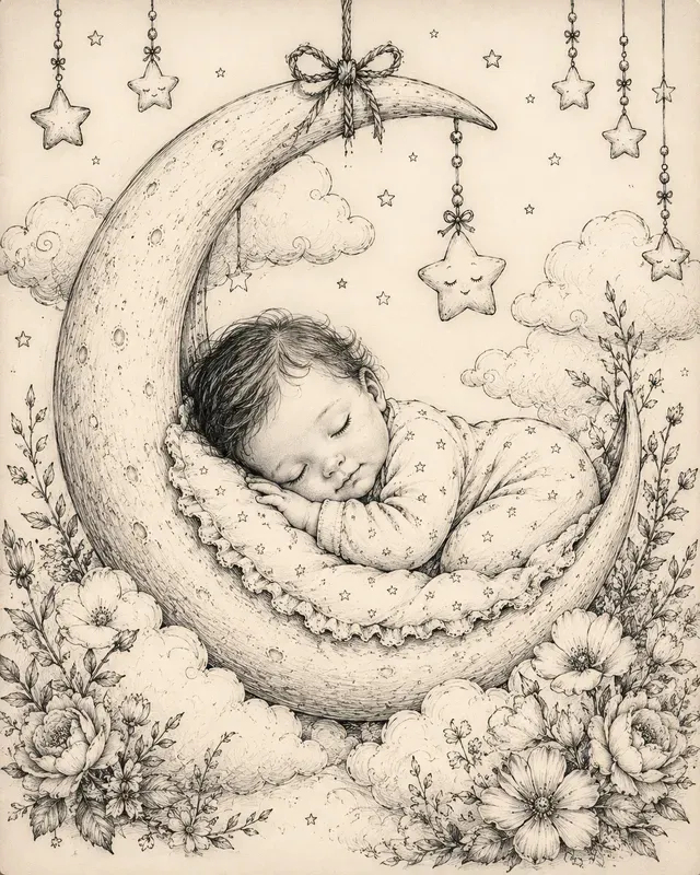 Whimsical Ink Pencil Baby Portraits