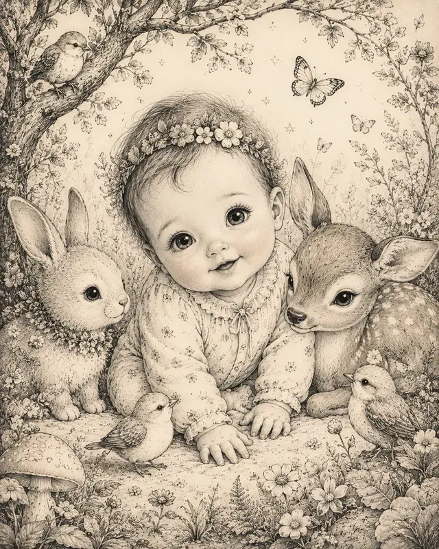 Whimsical Ink Pencil Baby Portraits