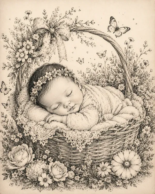 Whimsical Ink Pencil Baby Portraits