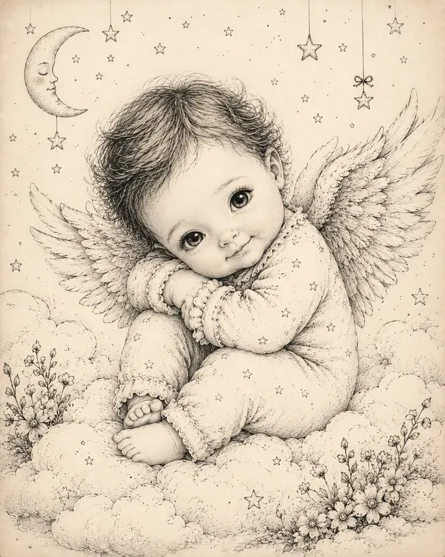 Whimsical Ink Pencil Baby Portraits