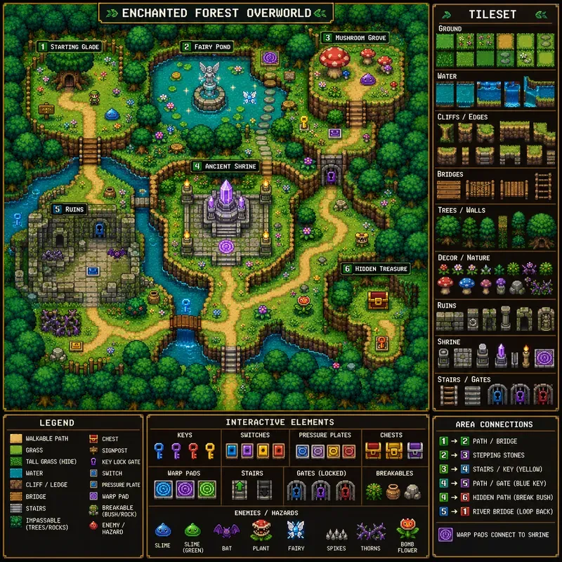 Pixel Art 2D Game Level Layouts With Tiles