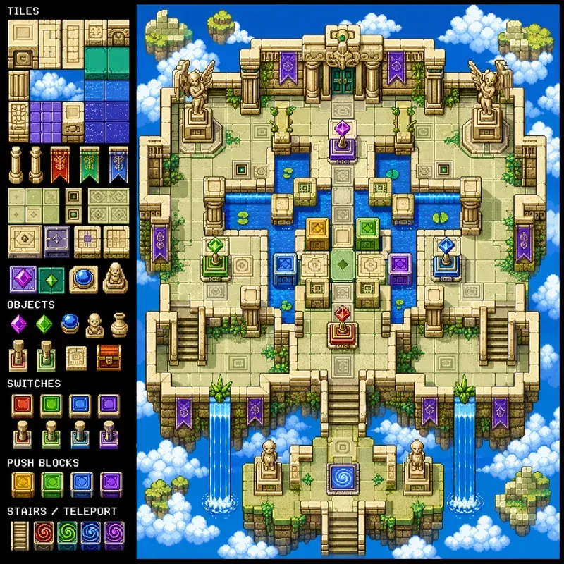 Pixel Art 2D Game Level Layouts With Tiles