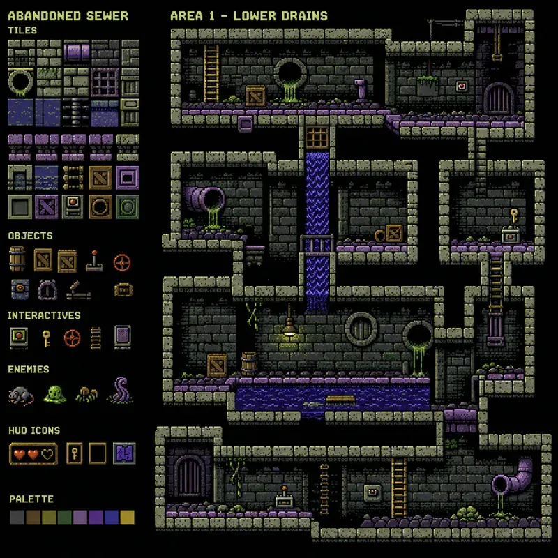 Pixel Art 2D Game Level Layouts With Tiles