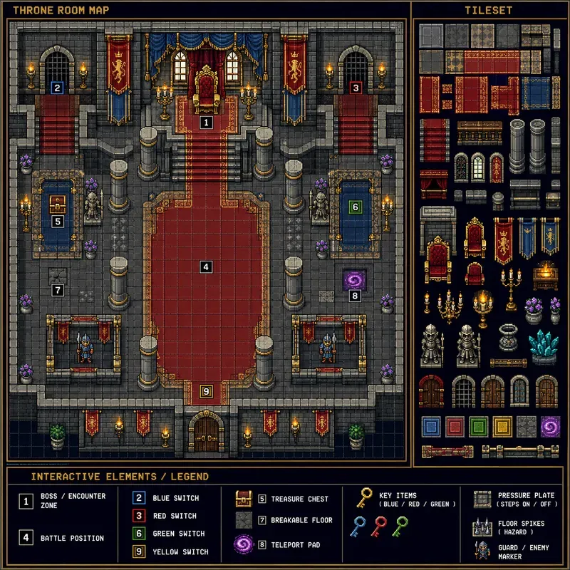 Pixel Art 2D Game Level Layouts With Tiles