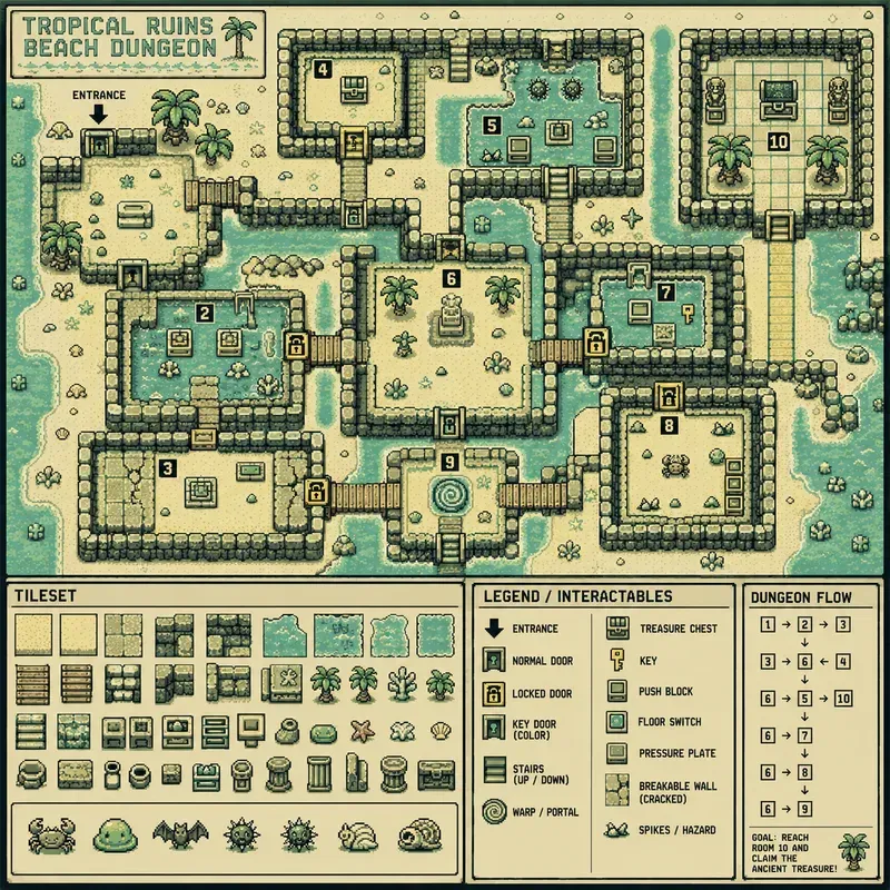 Pixel Art 2D Game Level Layouts With Tiles