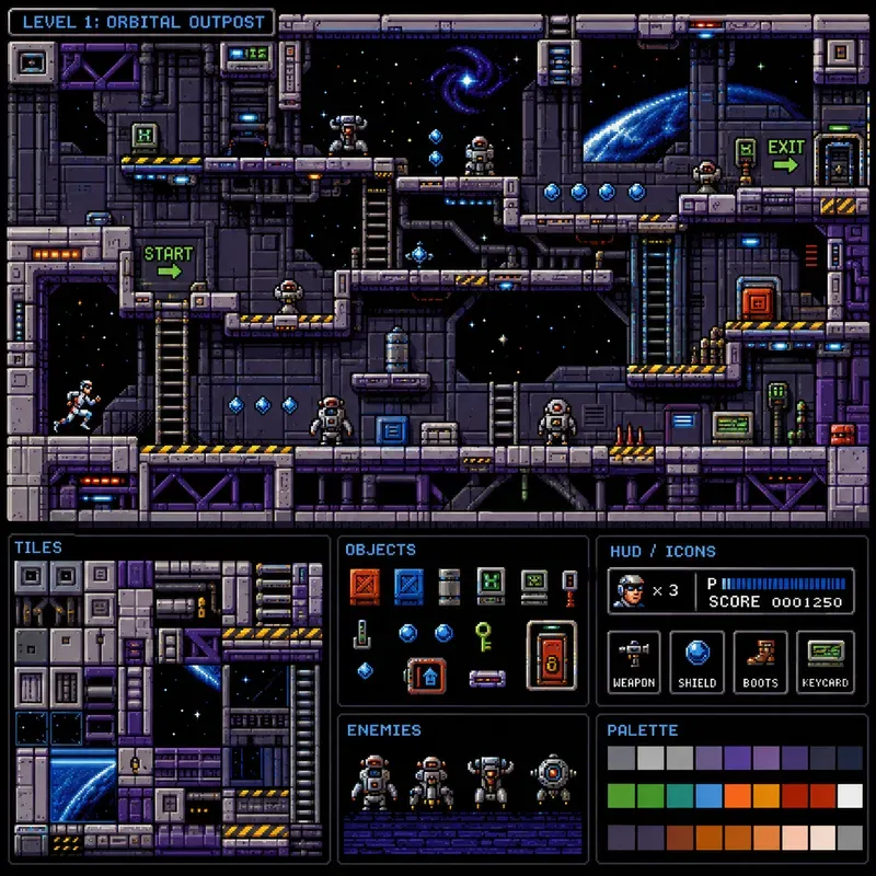 Pixel Art 2D Game Level Layouts With Tiles