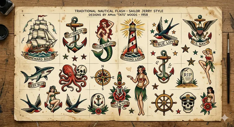 Vintage Tattoo Flash Sheet Art