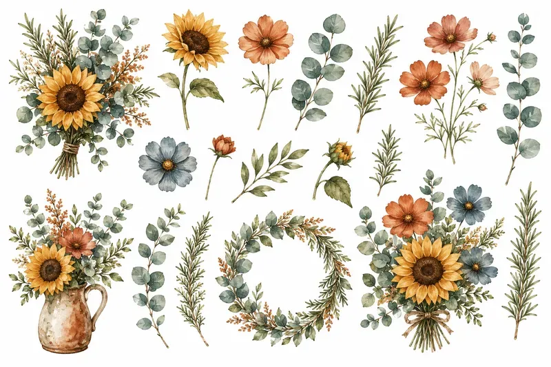 Boho Watercolor Floral Clipart Designs