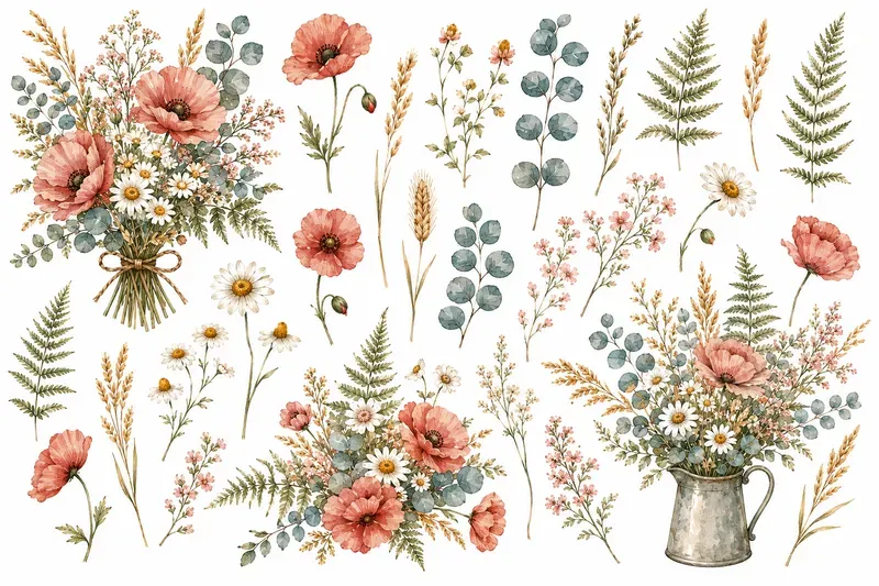 Boho Watercolor Floral Clipart Designs