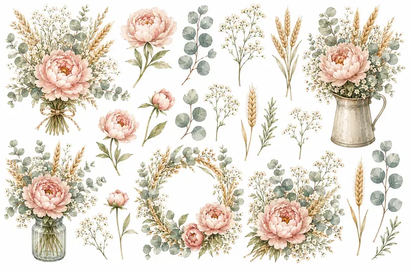 Boho Watercolor Floral Clipart Designs