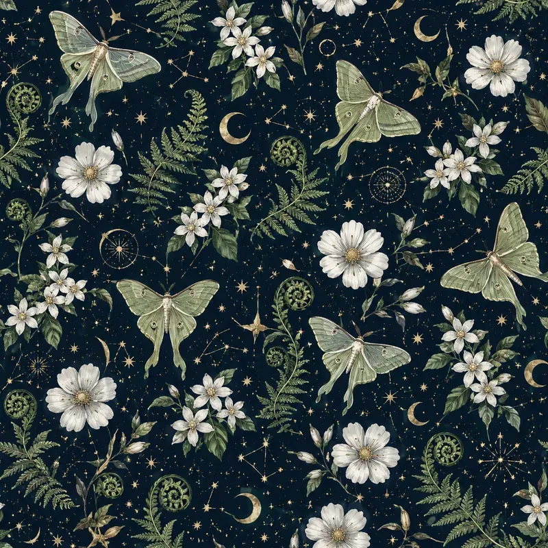 Moth Wildflower Seamless Patterns