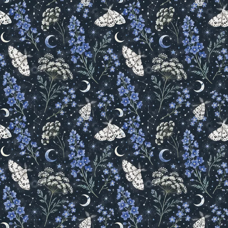 Moth Wildflower Seamless Patterns