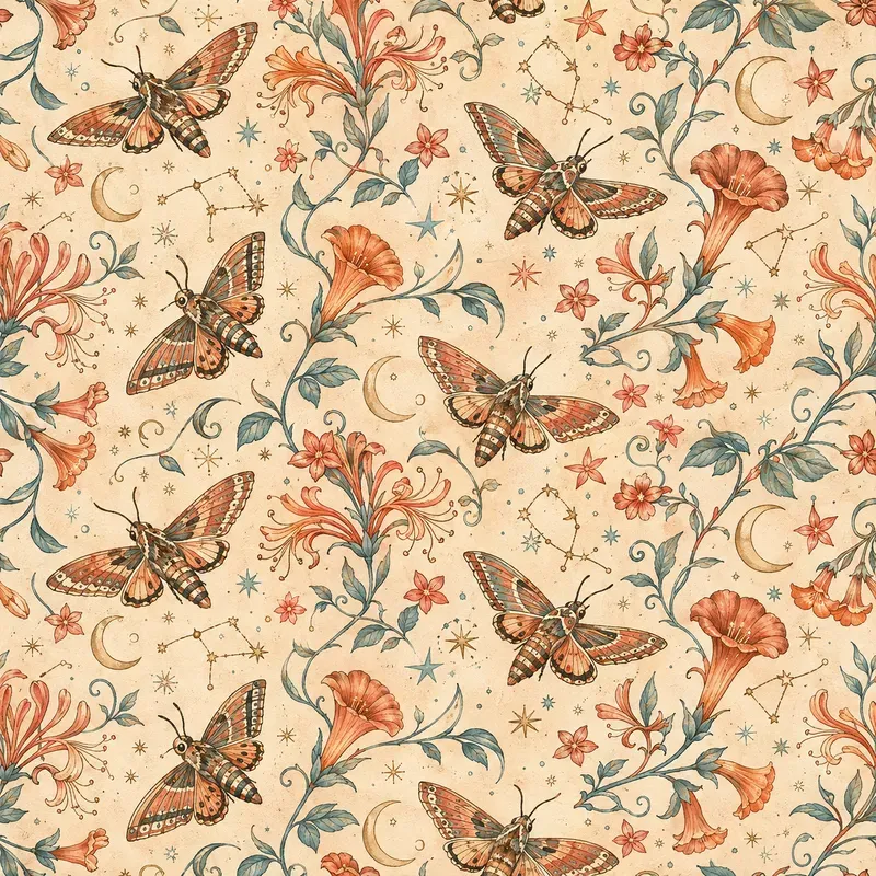 Moth Wildflower Seamless Patterns