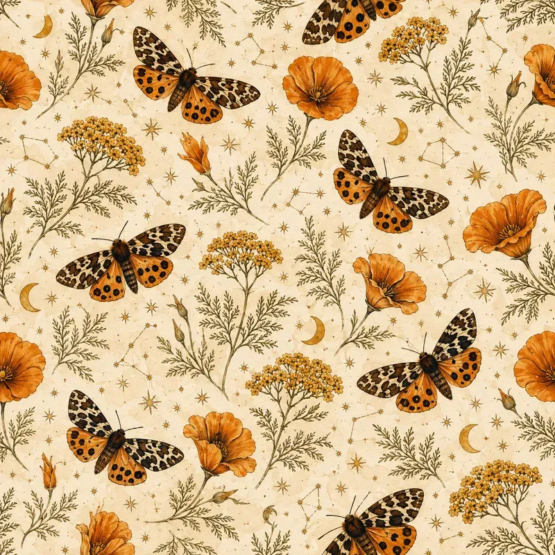 Moth Wildflower Seamless Patterns