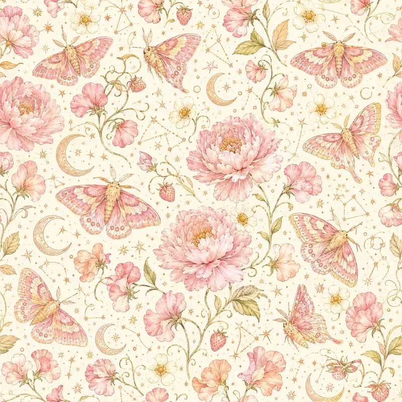 Moth Wildflower Seamless Patterns