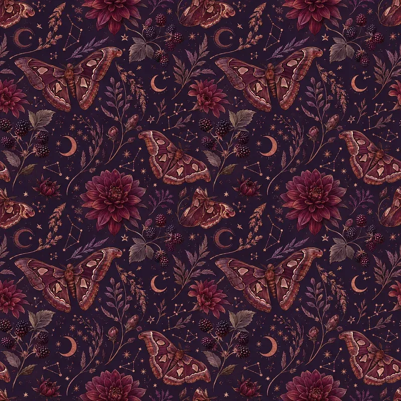 Moth Wildflower Seamless Patterns