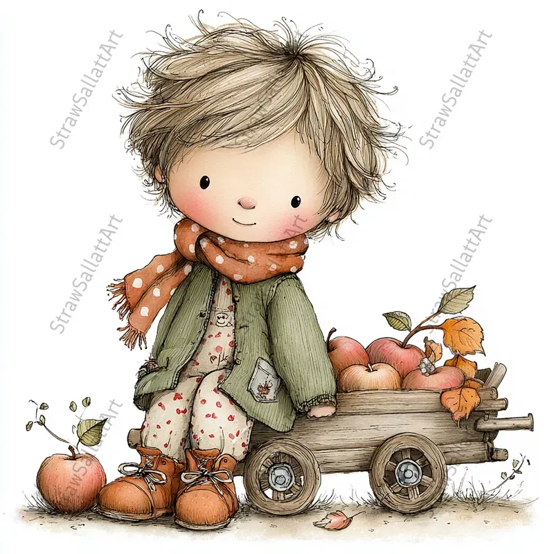 Cozy Fall Kids Clipart Illustrations