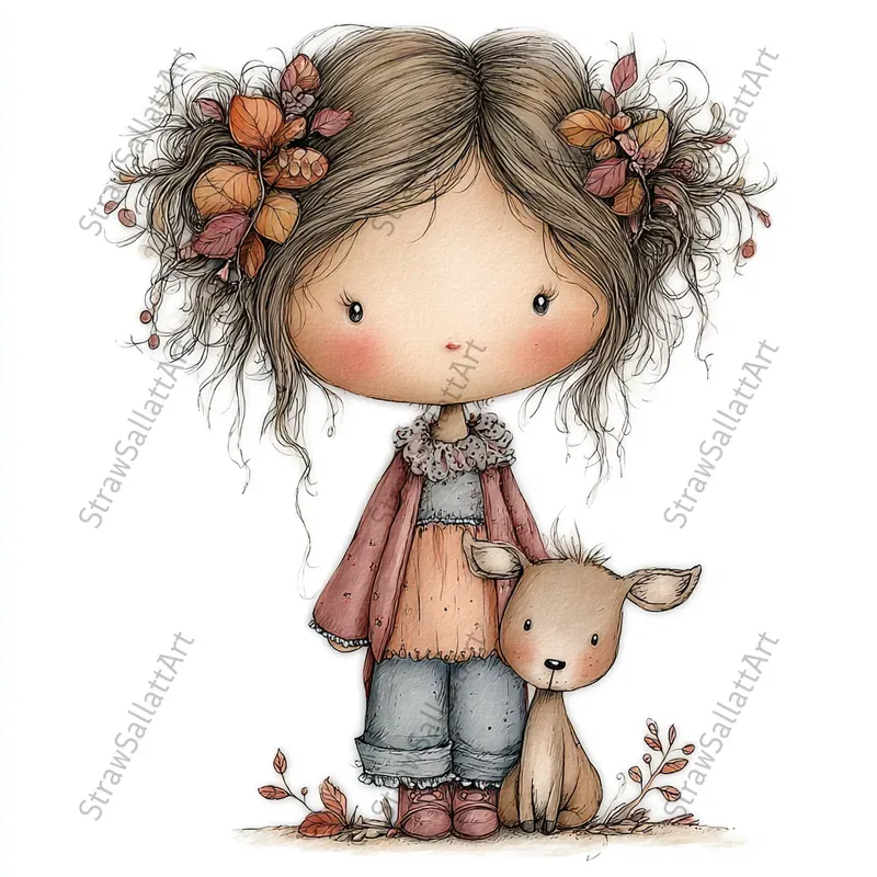 Cozy Fall Kids Clipart Illustrations