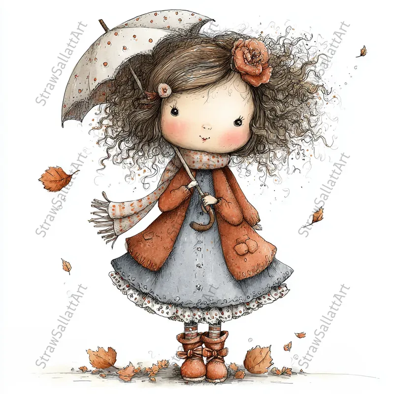 Cozy Fall Kids Clipart Illustrations