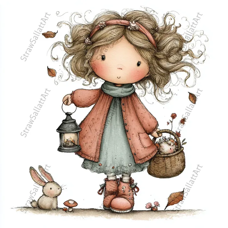 Cozy Fall Kids Clipart Illustrations