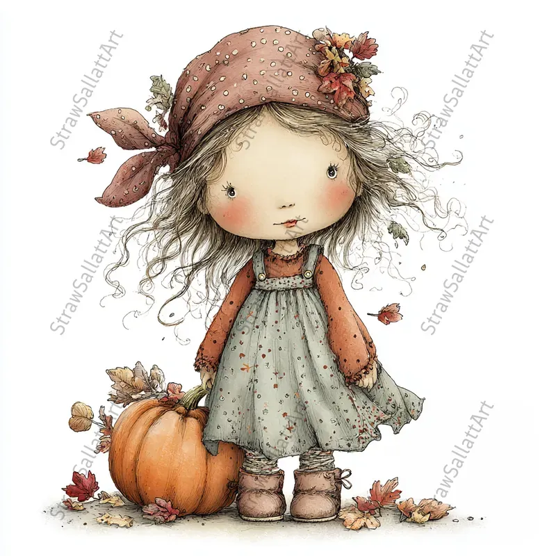 Cozy Fall Kids Clipart Illustrations