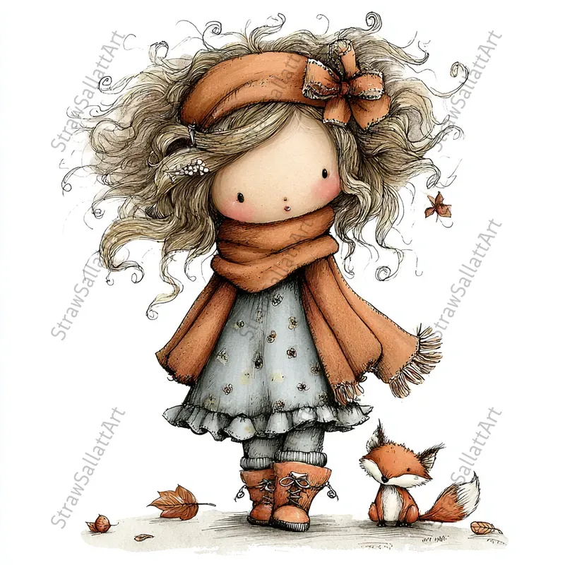 Cozy Fall Kids Clipart Illustrations