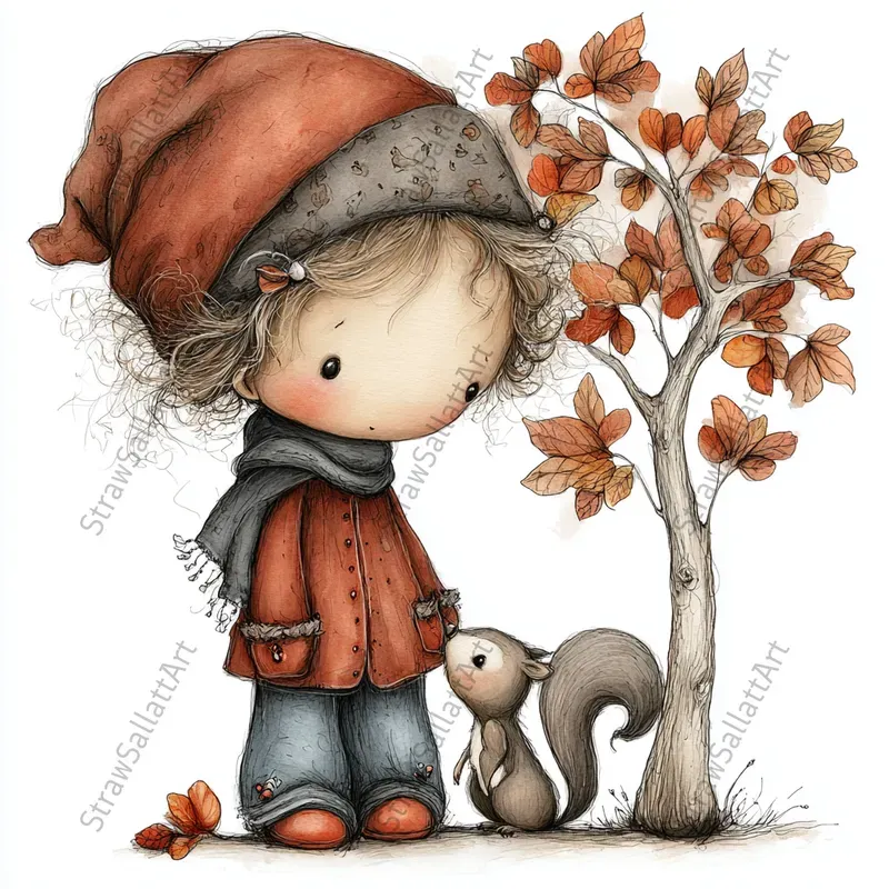 Cozy Fall Kids Clipart Illustrations
