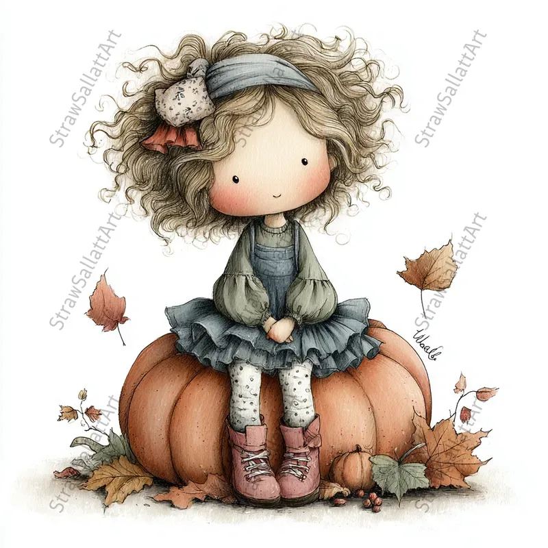 Cozy Fall Kids Clipart Illustrations